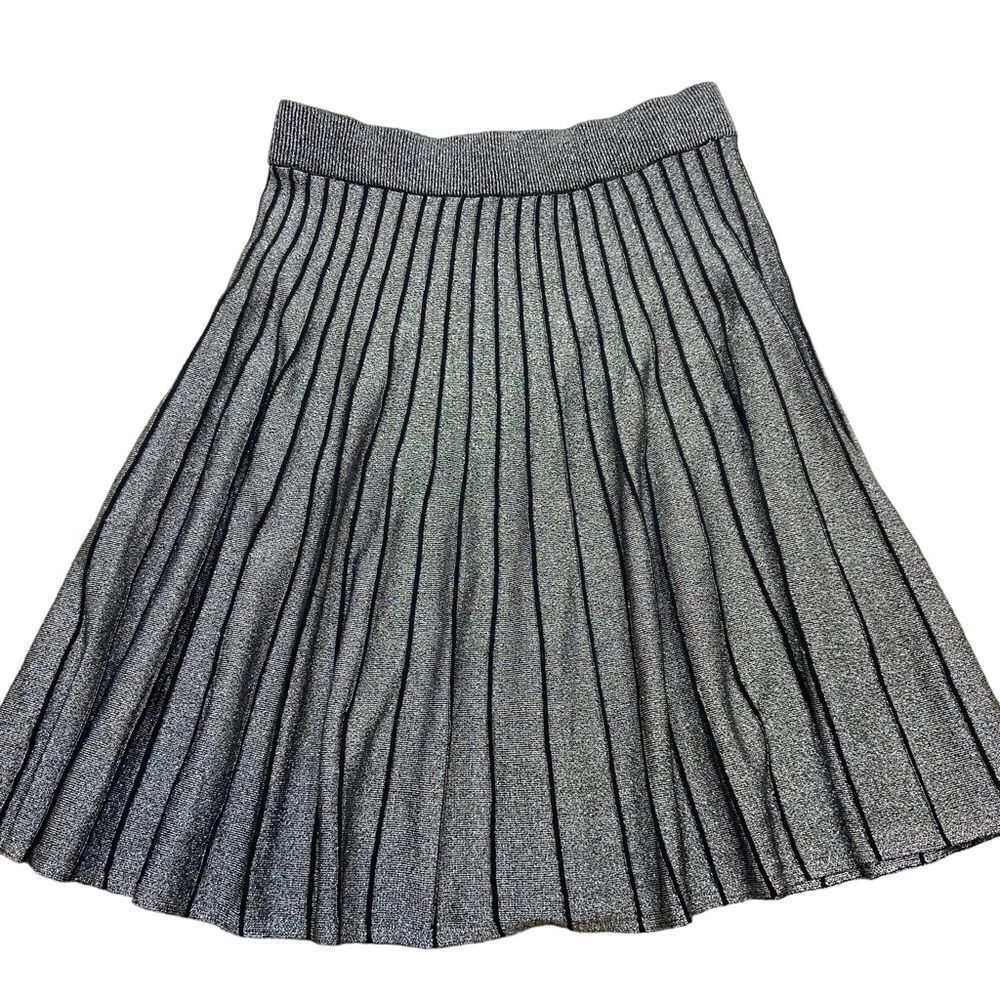 Brand new with Tags Calligraphie Brand Silver and Black Pleated Knit Skirt L‎